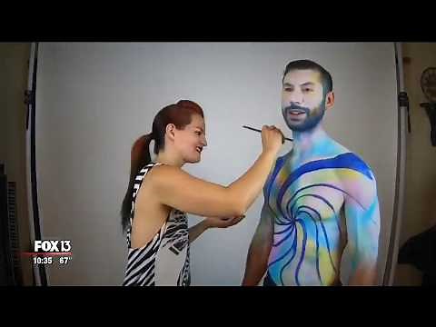 Body-painting artist Nicole Hays at work