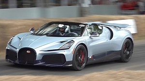 Bugatti Chiron goes full speed on a tight track