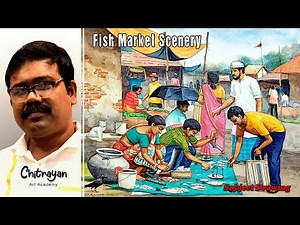 Fish Market Drawing With Watercolor | Fish Market Drawing Easy | Fish Market Drawing Step By Step