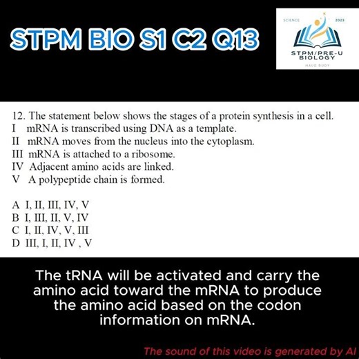 F6 BIOLOGY SEM 1 CHP 2 Q13 #stpmbiology #stpm ##biology #education #science #form6 #alevelbiology