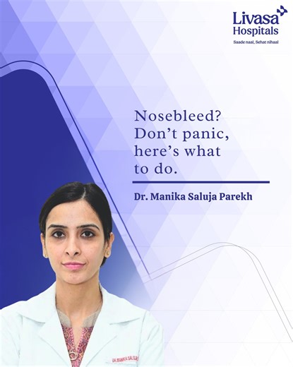 🚨 Nosebleed? Don’t panic, here’s what to do! A sudden bleed from the nose can happen to anyone. The key is to stay calm, bend forward, and pinch your nostrils while breathing through your mouth. This helps stop the bleeding by applying pressure to the right area. 🩺 In this video, Dr. Manika Saluja Parekh, Consultant ENT at Livasa Hospital Mohali, explains step-by-step how to manage a nosebleed and when it’s time to see a doctor. Your health is our priority, from everyday care to emergency trea