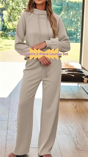 Women's Lounge Set, 2-Piece, Fall Season, Drawstring Sweatshirt & Wide-Leg Pants, Comfortable Tracksuit for Daily Wear #flatteringtwopieceset #sweateroutfit #pilatesoutfitideas #widelegjumpsuit #lululemongroovepants #gym2pieceset #sweatpantsset #casualsweatsuit #womensjoggers #oversizedsweatpants