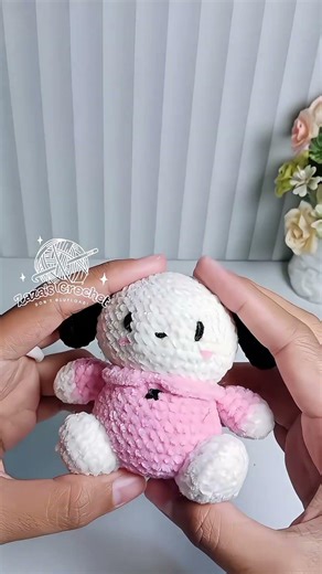 crochet a plushie pochacco with pink clothes #crochet