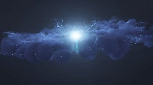 A big bang explosion in space with the creation of light, stars, and nebula clouds.