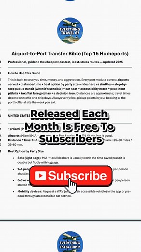 Planning a cruise doesn’t have to be guesswork. This reel breaks down how to plan like a pro with three tools: Cruise Cabin Noise Index for quiet cabins, Earliest Flight Matrix for realistic flight times, and Cruise Dining Strategy for stress-free meals all week. Grab any guide on Payhip or bundle them in the Cruise Essentials – Pro Bundle. Want to support more cruise content? Subscribe, shop guides, or tip from $1—links in bio. #EverythingTravel67 #CruisePlanning #CruiseTips #CruiseDeals #Cruis
