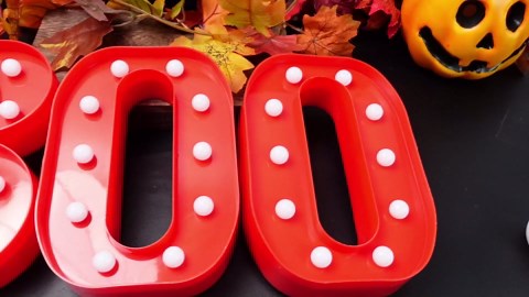 Baquler Halloween Decorations LED Boo Light up Halloween LED Sign Marquee Light up Letters 3 Marquee Letters for Home Indoor Outdoor Table Decor(Red)