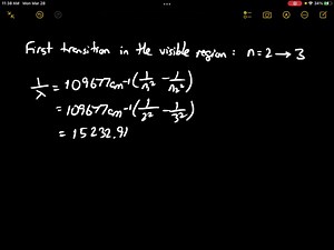 calculate the wavenumber and wavelength of the first transition in the visible region of the atomic spectrum of hydrogen 20156