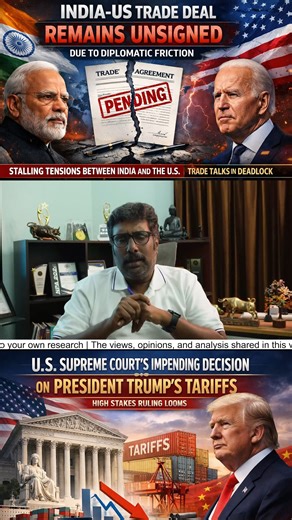 🇮🇳🤝🇺🇸 India–US Trade Deal ஏன் இன்னும் Signed ஆகல? Diplomatic friction, tariff tensions & U.S. Supreme Court decision இதெல்லாம் இந்திய மார்க்கெட்டுக்கு என்ன signal தருது? 👉 President Trump tariffs பற்றி U.S. Supreme Court எடுக்கப்போற தீர்ப்பு 👉 Global trade uncertainty impact on India 👉 Geopolitics → Economy → Stock Market link explained clearly 💬 உங்கள் view comment பண்ணுங்க! India US trade deal, India US trade talks, India US diplomatic relations, India US tariffs, Trump tariffs impact