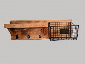 Rustic Pine Wood Coat Rack: Wall Shelf & Basket Organizer - Etsy