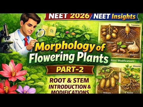 Morphology of Flowering 💐 PLANTS 🪴 | Part -2 | Root modifications & stem introduction | NEET -2026
