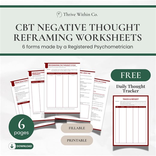 CBT Thought Reframing Worksheet for Adults | Cognitive Restructuring Tool & Thought Record | Printable Fillable Therapy PDF | Maroon - Etsy Canada