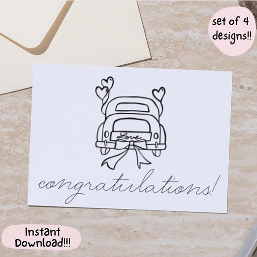 Minimalist Wedding Congratulations Card Set: 4 Designs (digital Download, PDF/JPG/PNG Files) - Etsy