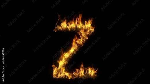 3D animation of the letter z on fire with alpha layer