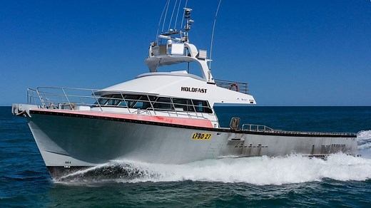 ⚡Dongara Marine 26m High-Speed Lobster Fishing Vessel⚡ "Holdfast" is a highly specified 26m aluminium high-speed lobster fishing weapon, designed by the renowned Southerly Designs and built by Dongara Marine Pty Ltd. This vessel is a legend in the industry, offering unmatched capacity, stability and performance for serious offshore commercial fishing operations. Designed and engineered with the commercial operator in mind, this notorious vessel features an extended wheelhouse providing enhanced