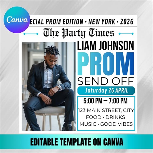 Prom Send off Flyer Template, Prom Invitation, Prom Party Invite, Editable Canva Template, Prom Night Announcement - Etsy