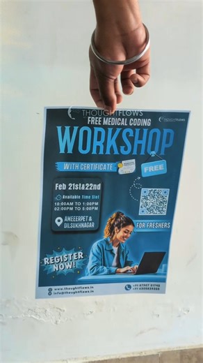 Medical Coding Academy #medicalcoding on Instagram: "Learning. Growing. Transforming. 🚀✨ An impactful workshop filled with knowledge, energy, and next-level skill building. At ThoughtFlows, we don’t just conduct workshops — we create career breakthroughs. 💙🔥 📢 Medical Coding Workshop 📅 February 21st & 22nd 🔗 For registration link, check the bio! #workshopvibes #medicalcodingworkshop #thoughtflows #medicalcodingtrainingtelangana #cpctraining #skilldevelopment #careergrowth #medicalcodingcar