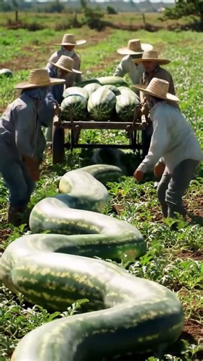 Farmers gather to see snake-shaped watermelons #farming #organicfarming #gardeningtips #farming