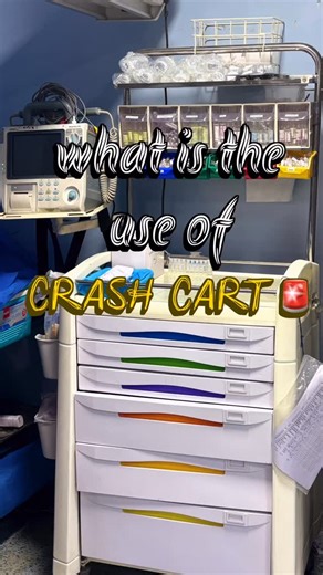 the ___Nursingdynamics on Instagram: "Read caption⬇️ 🚨 CRASH CART – The Lifeline in Emergencies A crash cart is a mobile trolley equipped with life-saving drugs, instruments & equipment used during cardiac arrest and medical emergencies like anaphylaxis, dysrhythmias, pulmonary edema, shock or major trauma it contains, 🔹 Defibrillator 🔹 Emergency drugs (Adrenaline, Atropine, Amiodarone) 🔹 Airway equipment 🔹 IV cannulation supplies 🩺 Every nurse must know the location & contents of the cras