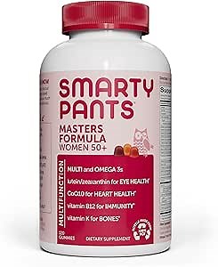 SmartyPants Multivitamin Gummy for Women 50 and Over: Omega 3 Fish Oil (EPA/DHA), Methylfolate, CoQ10, Vitamin D3, C, Vitamin B12, B6, A, K & Zinc, Biotin, Gluten Free, 120 Count (30 Day Supply)