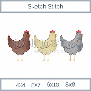 Chicken Sketch Trio Machine Embroidery Design - Etsy