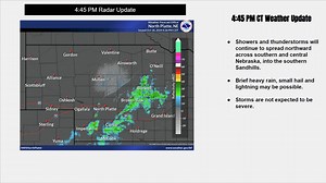1.5K views · 14 reactions | 4:45 pm Radar Update: Showers and thunderstorms will continue to spread northward across southern and central Nebraska, into the southern Sandhills. Brief heavy rain, small hail and lightning may be possible. | US National Weather Service North Platte Nebraska | Facebook