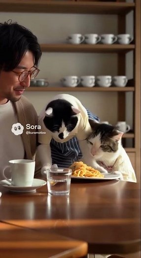 美味しいパスタ作ったお前 #cat #youtubeshorts #cute #かわいい猫 #funny #ショートアニメ #pets #猫コント #cutecat #ai動画