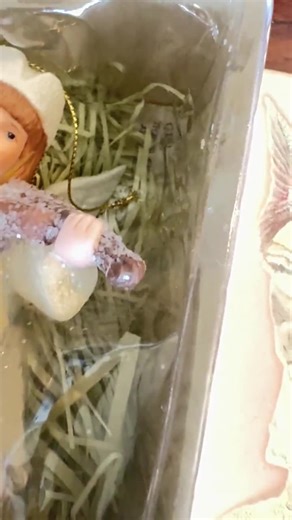 Bisque Angel Ornament in Litho Box, Glittered Decoration, Playing Violin, Hanging Ornament - Etsy