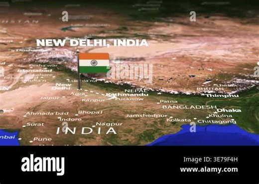 Flight From New Delhi INDIA to Port Moresby PAPUA NEW GUINEA with flag pins Stock Video Footage - Alamy