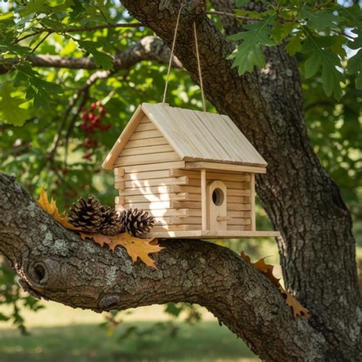 Rustic Log Cabin Birdhouse | Natural Wood Bird Feeder for Garden Decor - Etsy