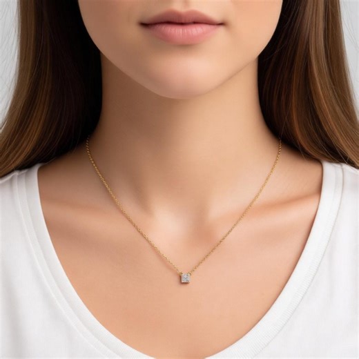 925 Sterling Silver Square Shape Moissanite Pendant Necklace, Daily Wear Pendant, Engagement Wear, Elegant Jewelry, for Her - Etsy