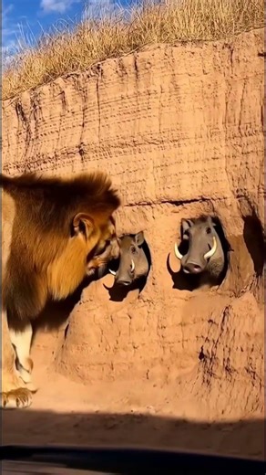 Lion cries over hide ,seek vs wathog🐗