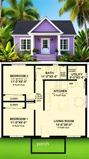 11K views · 61 reactions | A practical 2-bedroom layout — ideal for small families. For inspiration ideas only. The specific dimensions for the rooms shown in the floor plan Bedroom 1: 11'-0" x 9'-8" Bedroom 2: 11'-0" x 9'-6" Living Room: 14'-6" x 9'-0" Kitchen: 10'-4" x 9'-8" Bath: 11'-2" x 5'-0" Utility: 6'-3" x 5'-0" #DreamHouse #2Bedrooms #FloorPlan ℂ핣핖핕핚핥 핥할 ℝ핚하학핥핗핦핝 핆함핟핖핣 | Dream House | Facebook