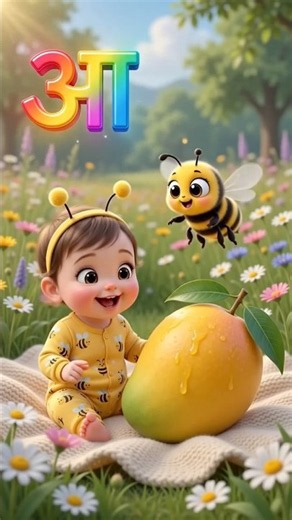आ से आम 🥭Learn Hindi Alphabet with Cute Bubble Bee Cartoon 🐝 #babybee #firstwords # hindi