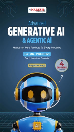 Revolutionize your skills! Unlock next-level innovation with Advanced Generative AI training by Mr. Prudhvi. When: 27th Oct, 8:00 PM (IST) Ready to step into the future? Register now and get ahead of the curve! | Naresh i Technologies
