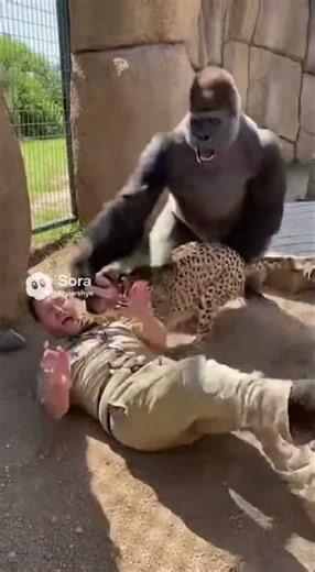 gorilla saves the man from being eaten