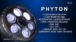 Cabeza Robotica LED Spot Kaleidoscopio PYTHON SPOT $ 3,416 pesos cabeza individual $ 7,526 pesos case con 2 cabezas 1 LED Blanco de 30 W 6 Led RGBW de 10W 7 gobos abierto 7 colores blanco Modo de control: Automático / Audio rítmico / DMX / Maestro-Esclavo PAN: 540° TILT: 270° Canales DMX: 16 y 18 Corriente: AC90 -240v /50-60Hz - Pago con tarjeta de crédito y débito sin cargo adicional - Paga en 5 o 6 quincenas SIN tarjeta de crédito con Aplazo y Kueskipay - Pago en efectivo, depósito Bancario o 