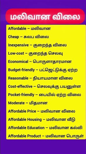 மலிவான விலை பொருட்கள் ஆங்கிலத்தில் என்ன வார்த்தைகள்