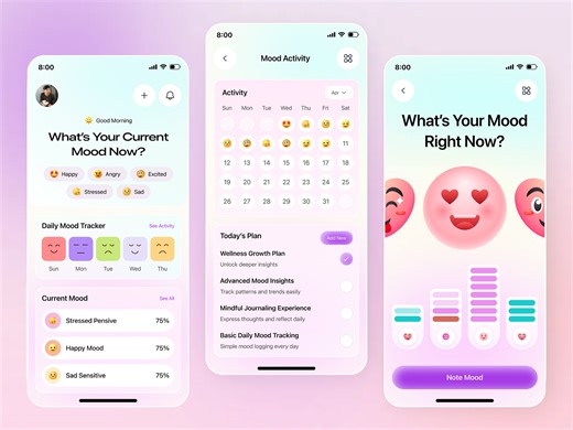 Mood Tracker Mobile App UI – Wellness & Mental Health Design