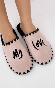 Personalized 'my Love' Slippers: Red Suede Open Toe House Shoes - Etsy