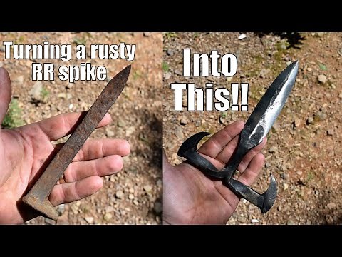 Turning a rusty old railroad spike into an AWESOME PUSH DAGGER!!