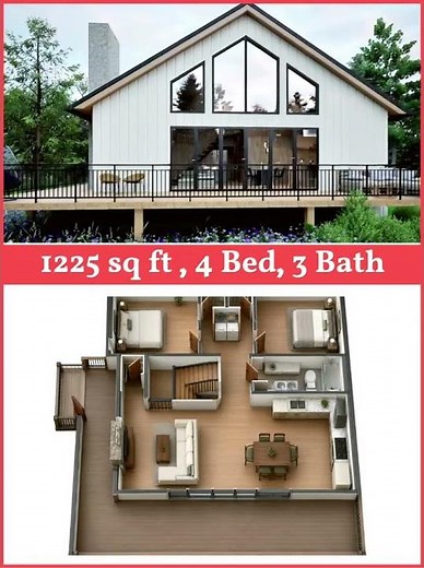 Hilltop House Plan with Basement Garage | 1,225 Sq Ft #blueprint #home #12blueprints #tinyhouse
