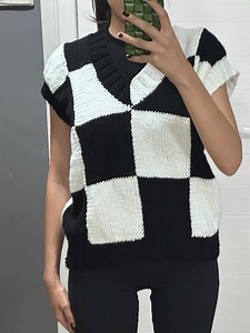 Handmade Black & White Checkered Knit Vest – Retro Minimalist Sweater Vest - Wednesday Addams - Etsy