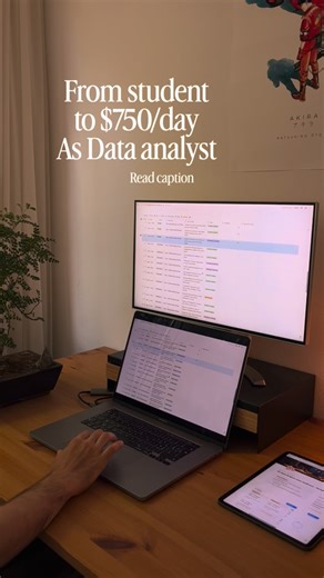 d8a.academy on Instagram: "Few years ago I was a business school student with zero data skills. Now I freelance at $750/day for luxury brands and big corporations. Here’s what actually worked for me. **The lucky break** Did a marketing internship at an insurance company. Got introduced to Google Analytics and loved it. They asked me to cover a web analyst role part-time during my final year. I said yes and taught myself dashboards and reporting on the job. **The pivot** Did a Master’s that combi