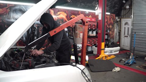 The finished BMW swap inside this Toyota wagon