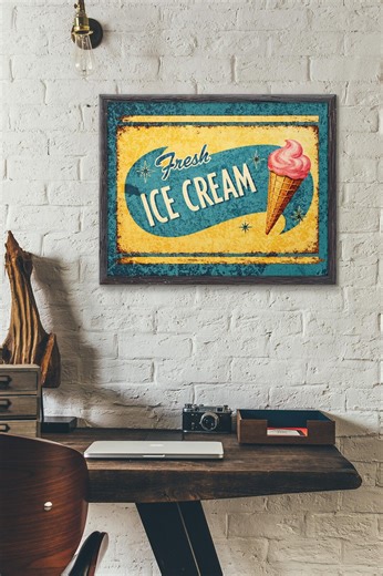 Vintage Ice Cream Sign: Retro Kitchen Decor for Mid-century Dining on Matte Canvas - Etsy