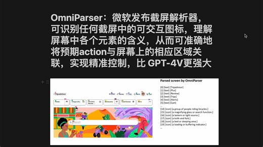 OmniParser：微软发布截屏解析器， 可识别任何截屏中的可交互图标，理解屏幕中各个元素的含义，从而可准确地将预期动作与屏幕上的相应区域关联操作