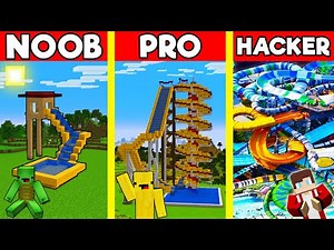 WATER SLIDE Build Battle In Minecraft - NOOB VS PRO CHALLENGE - Maizen Mizen Mazien Parody
