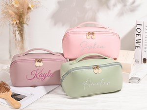 Personalized Makeup Bag With Custom Name, Large Capacity Travel Makeup Organizer, PU Leather Toiletry Bag for Women - Etsy
