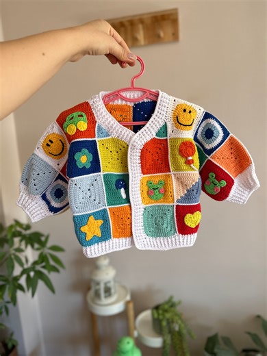 Crochet Patchwork Baby Cardigan: Handmade Colorful Sweater - Etsy