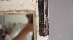 Farmhouse Wood Frame Window Mirror 14" x 33", Vertical Hanging Distressed White Rustic Window Mirrors for Wall Decor, Vintage Rectangular Window Pane Mirror for Living Room Entryway